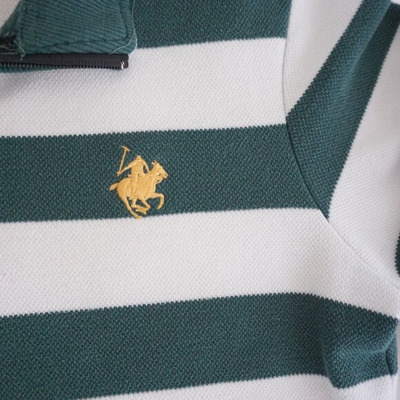 French Clique Polo Club Green White Rugby Stripe Quarter Zip Preppy Pullover M - Picture 8 of 9